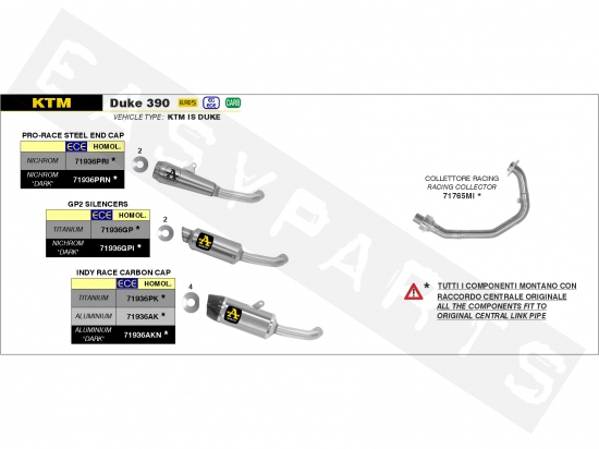 Uitlaatbocht Racing ARROW KTM Duke 390i E5 2021-> (zonder mid-pipe)